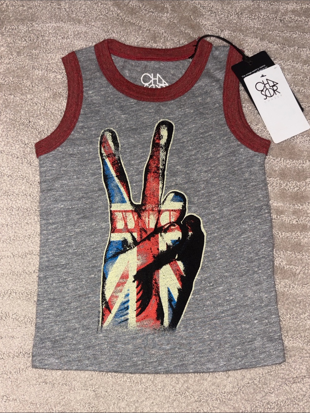 NEW Chaser British flag peace sign hand tank top